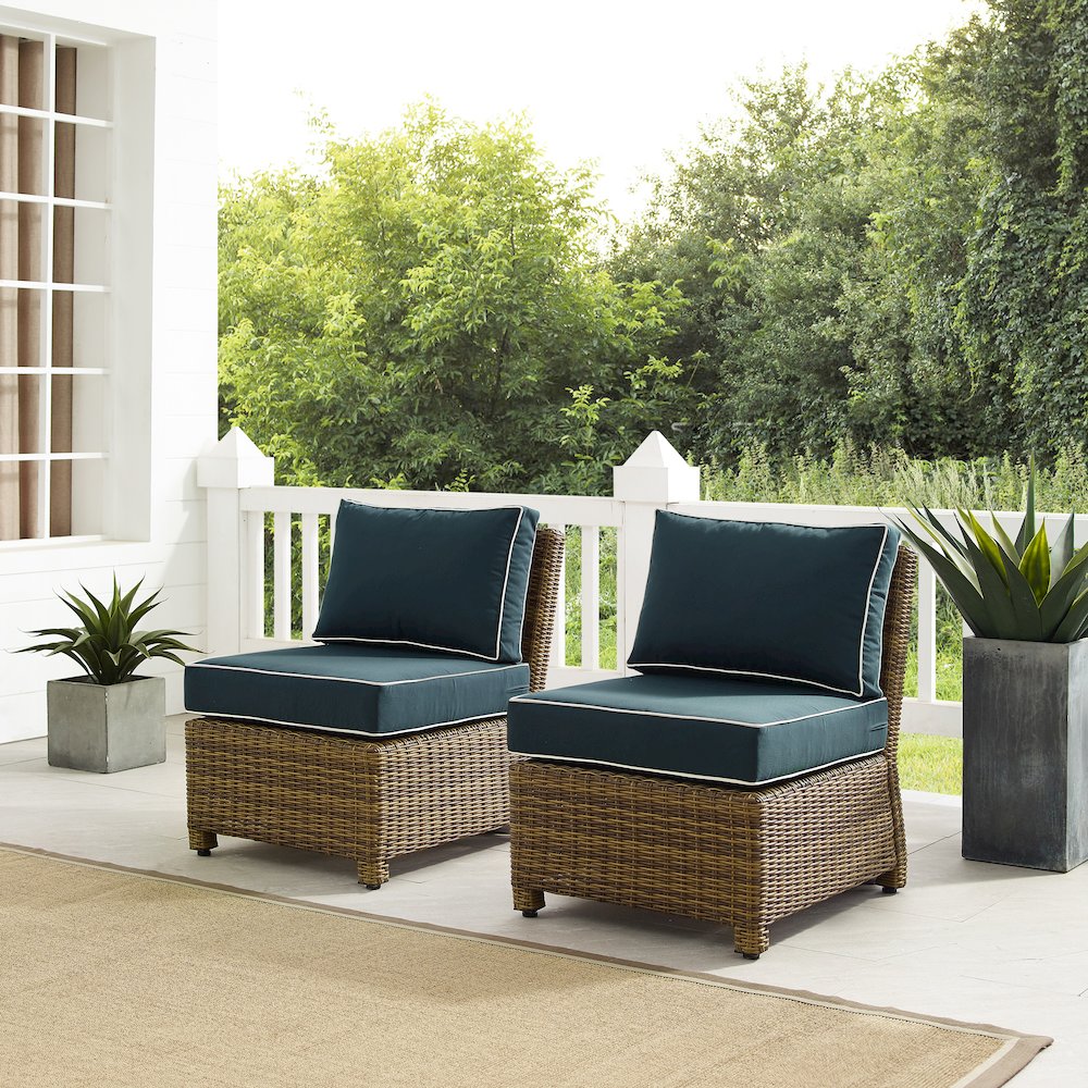 Bradenton 2Pc Armless Wicker Outdoor Chair Set - 2 Armless Chairs. Picture 4