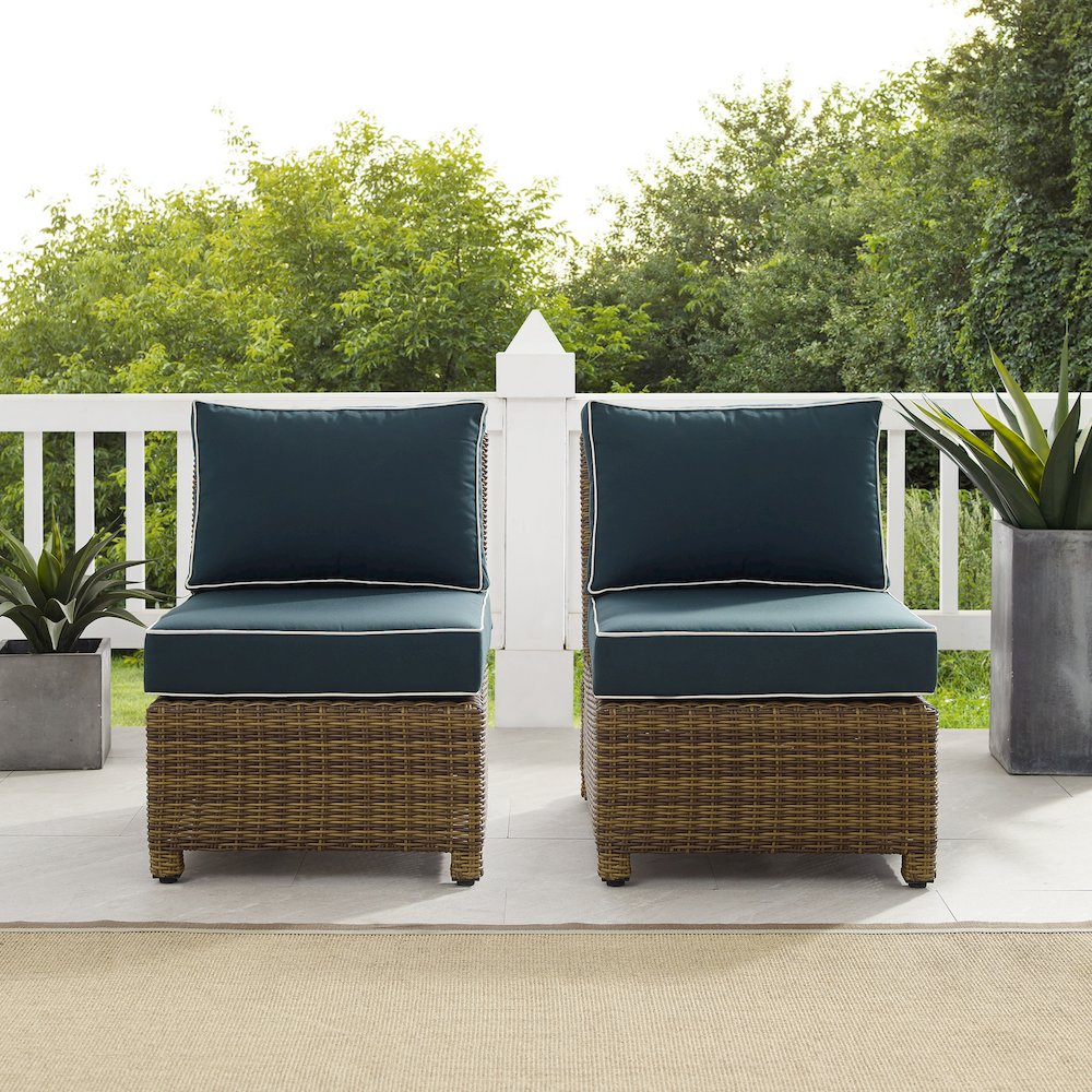 Bradenton 2Pc Armless Wicker Outdoor Chair Set - 2 Armless Chairs. Picture 6