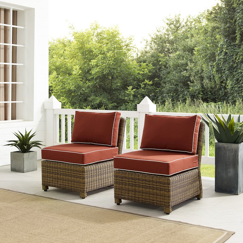 Bradenton 2Pc Armless Wicker Outdoor Chair Set - 2 Armless Chairs. Picture 9