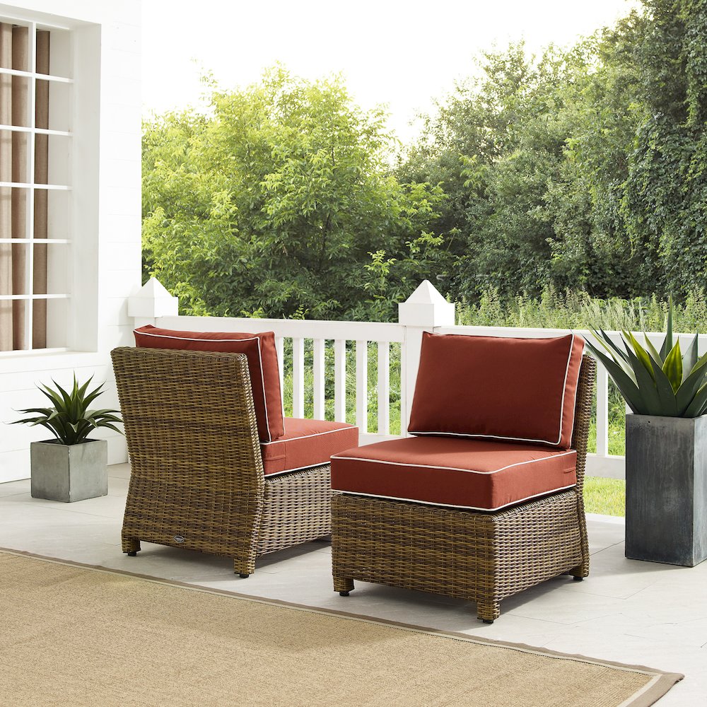 Bradenton 2Pc Armless Wicker Outdoor Chair Set - 2 Armless Chairs. Picture 10