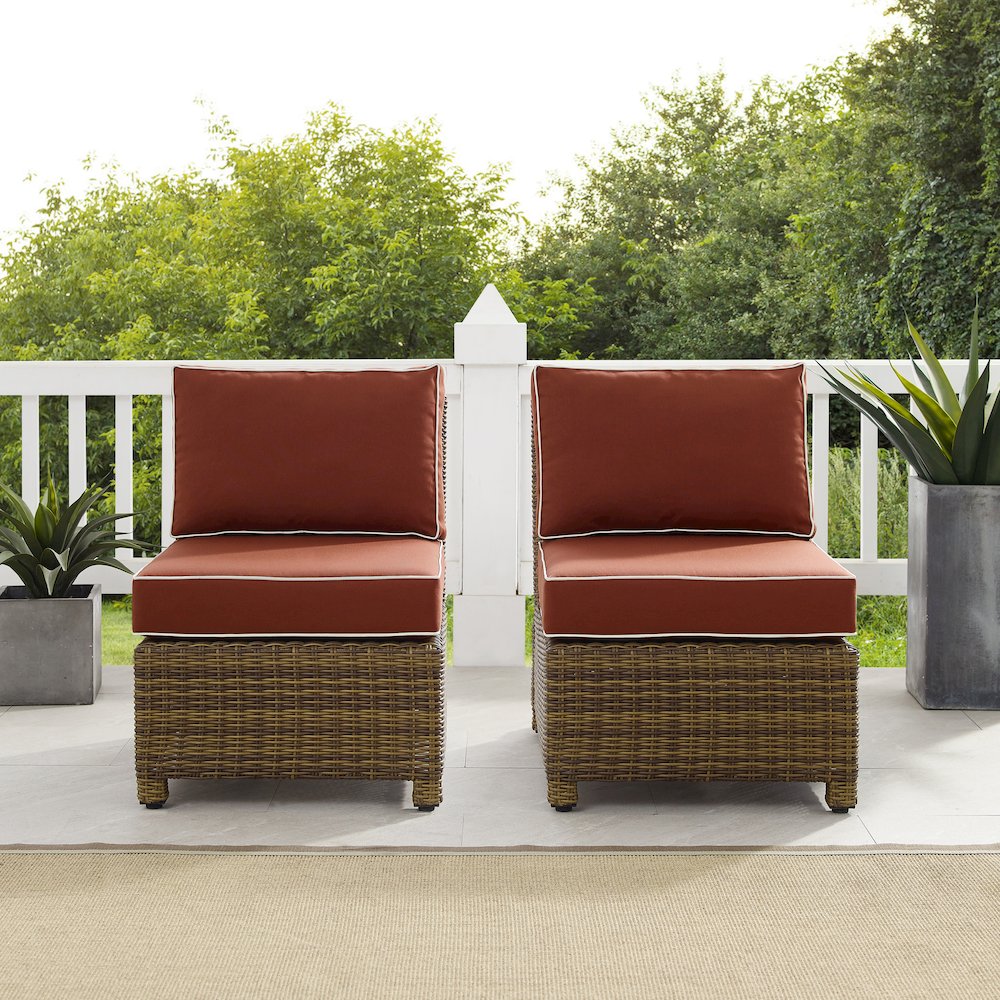 Bradenton 2Pc Armless Wicker Outdoor Chair Set - 2 Armless Chairs. Picture 11