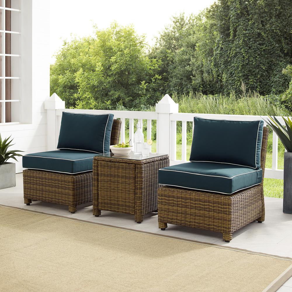 Bradenton 3Pc Armless Wicker Outdoor Chair Set - Side Table & 2 Armless Chairs. Picture 8
