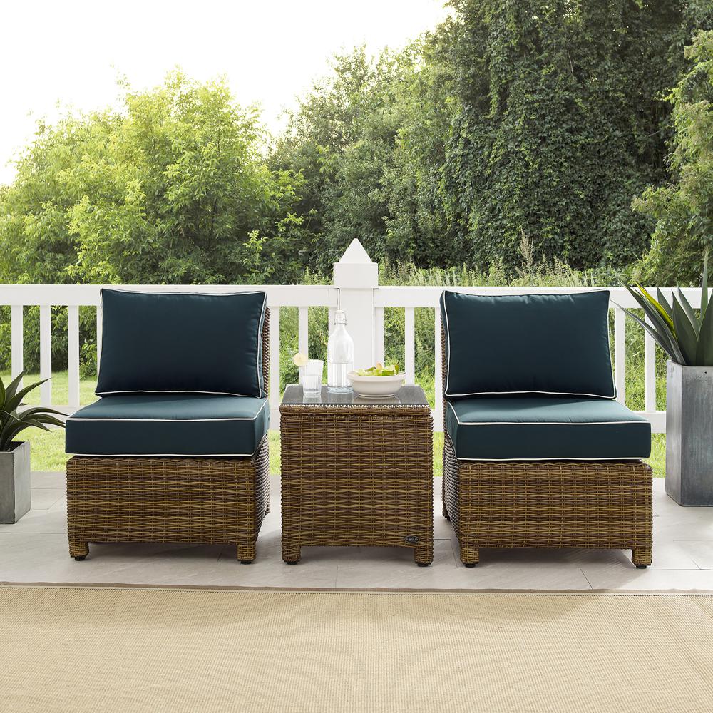 Bradenton 3Pc Armless Wicker Outdoor Chair Set - Side Table & 2 Armless Chairs. Picture 6