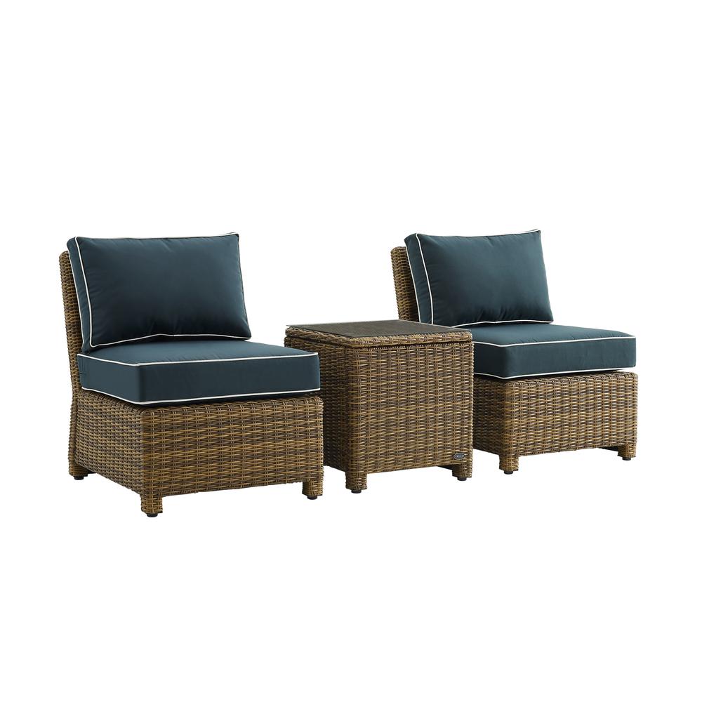 Bradenton 3Pc Armless Wicker Outdoor Chair Set - Side Table & 2 Armless Chairs. Picture 2