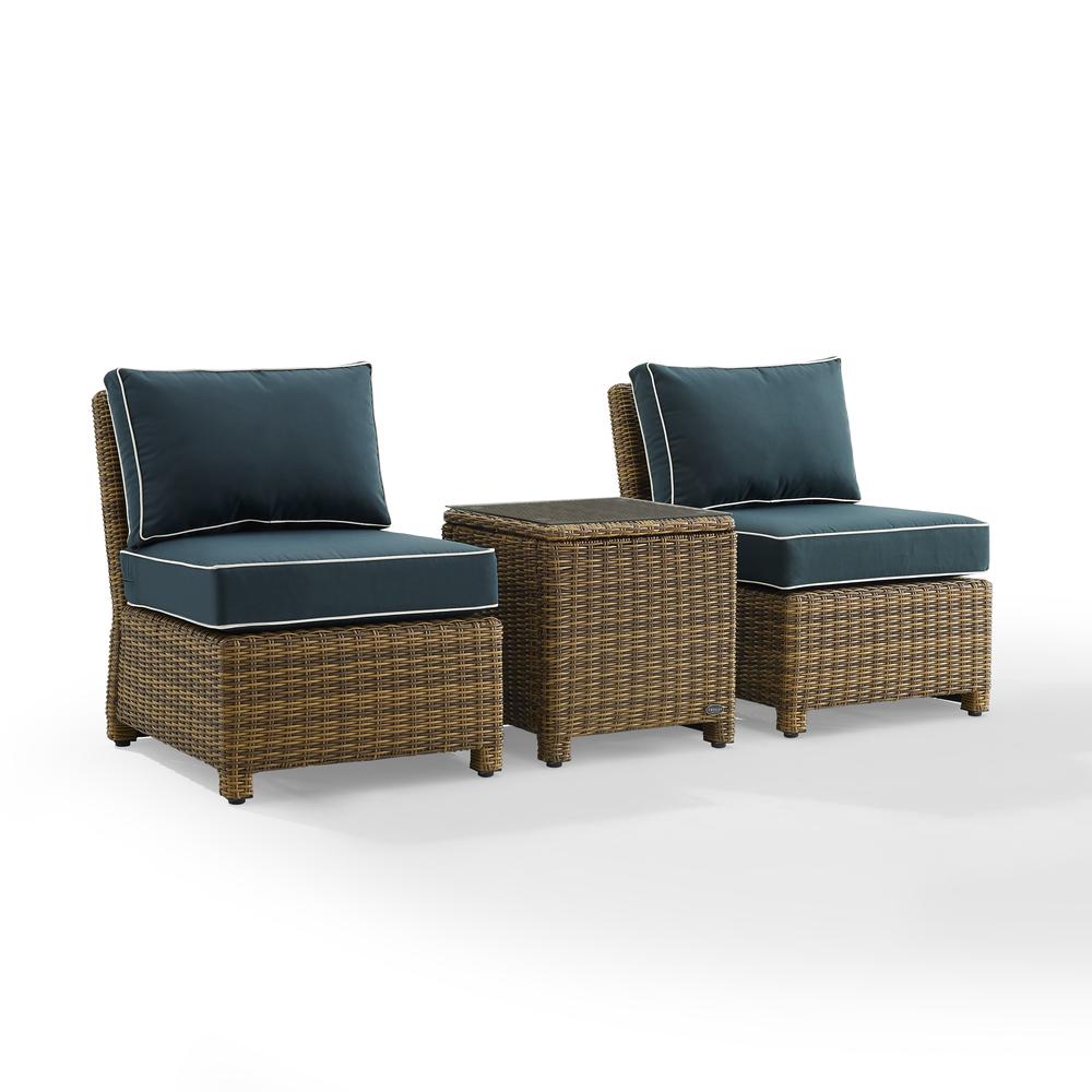 Bradenton 3Pc Armless Wicker Outdoor Chair Set - Side Table & 2 Armless Chairs. Picture 1