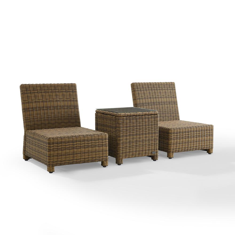 Bradenton 3Pc Armless Wicker Outdoor Chair Set - Side Table & 2 Armless Chairs. Picture 5