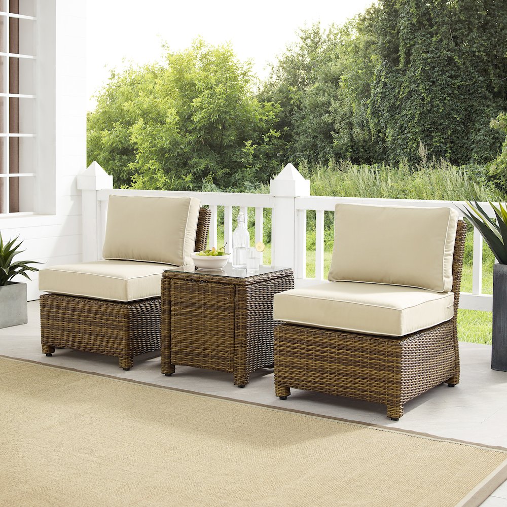 Bradenton 3Pc Armless Wicker Outdoor Chair Set - Side Table & 2 Armless Chairs. Picture 3