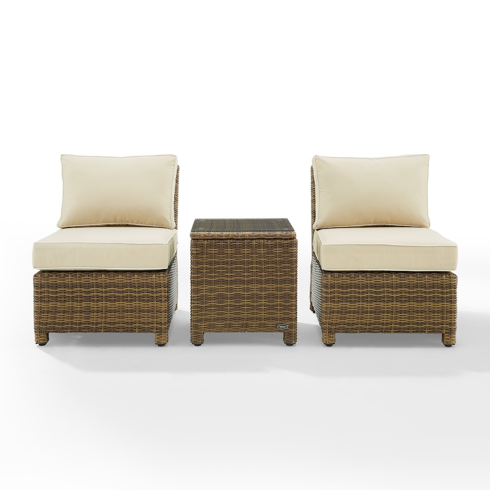 Bradenton 3Pc Armless Wicker Outdoor Chair Set - Side Table & 2 Armless Chairs. Picture 2
