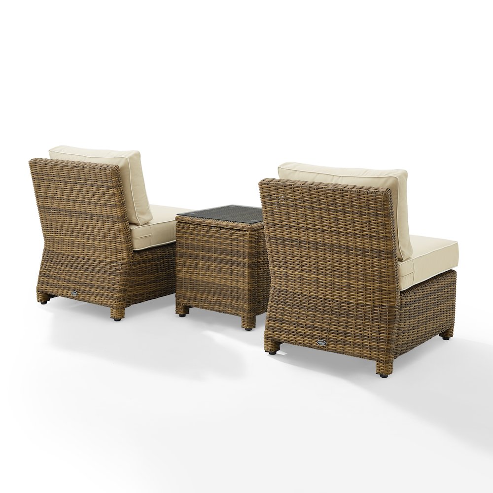 Bradenton 3Pc Armless Wicker Outdoor Chair Set - Side Table & 2 Armless Chairs. Picture 6
