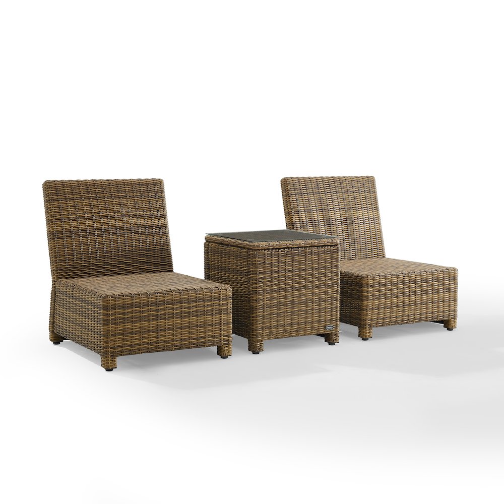 Bradenton 3Pc Armless Wicker Outdoor Chair Set - Side Table & 2 Armless Chairs. Picture 7