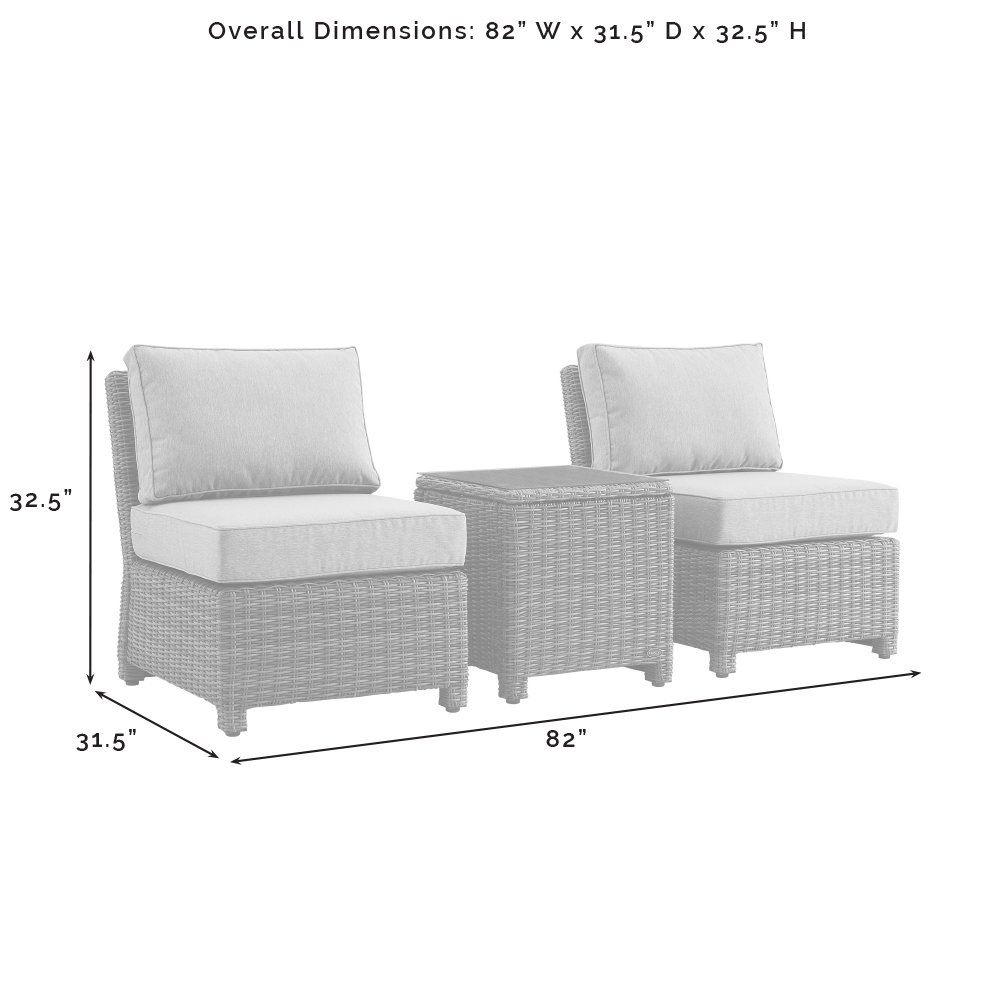Bradenton 3Pc Armless Wicker Outdoor Chair Set - Side Table & 2 Armless Chairs. Picture 12