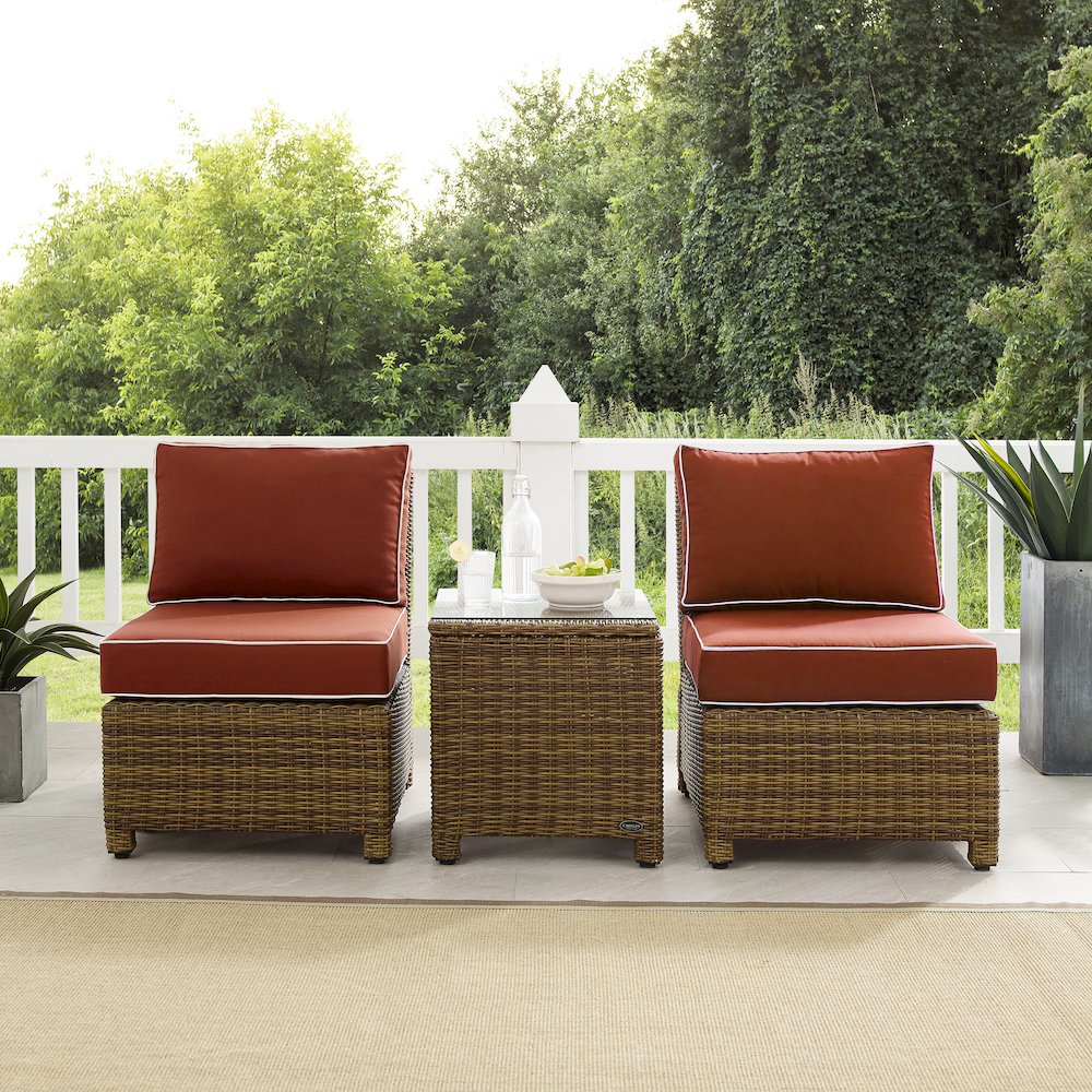 Bradenton 3Pc Armless Wicker Outdoor Chair Set - Side Table & 2 Armless Chairs. Picture 3