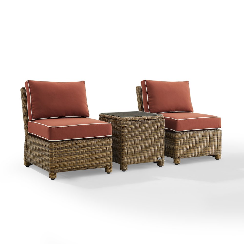 Bradenton 3Pc Armless Wicker Outdoor Chair Set - Side Table & 2 Armless Chairs. Picture 1
