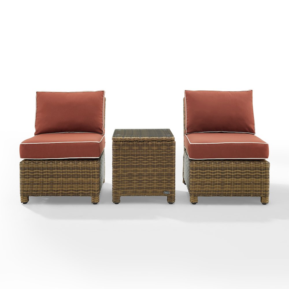 Bradenton 3Pc Armless Wicker Outdoor Chair Set - Side Table & 2 Armless Chairs. Picture 15