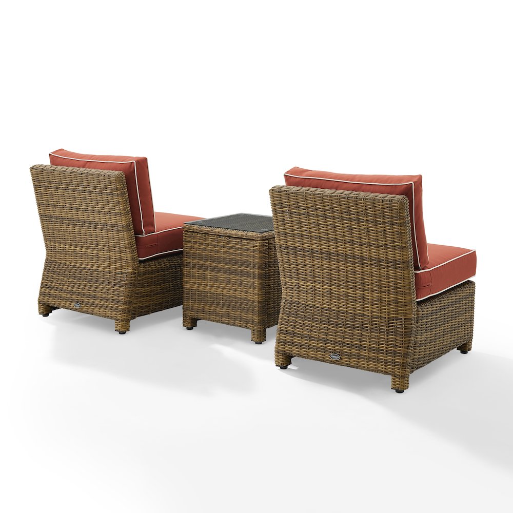 Bradenton 3Pc Armless Wicker Outdoor Chair Set - Side Table & 2 Armless Chairs. Picture 16