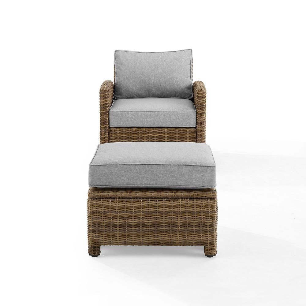 Wicker Outdoor Chair and Ottoman Set with Gray Cushions for Patio Relaxation. Picture 4