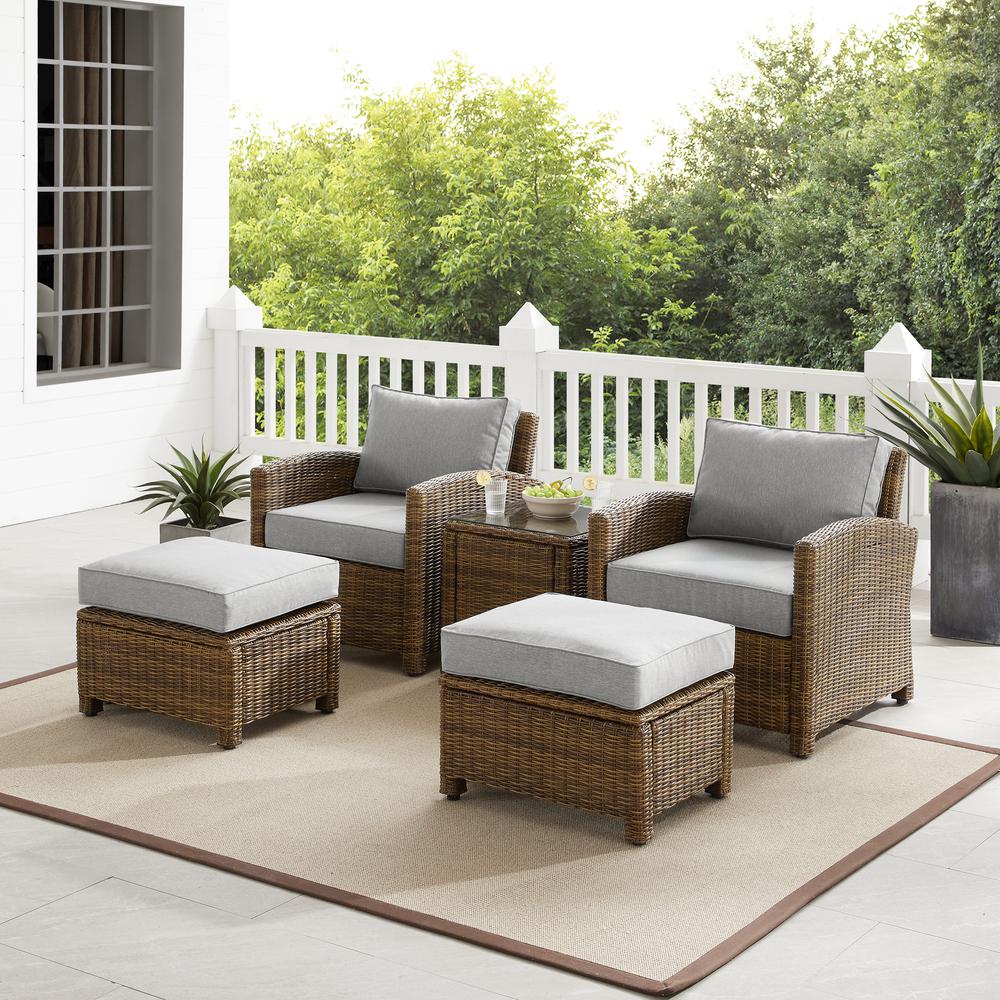 Bradenton 5Pc Wicker Outdoor Chair Set - Side Table, 2 Arm Chairs & 2 Ottomans. Picture 11