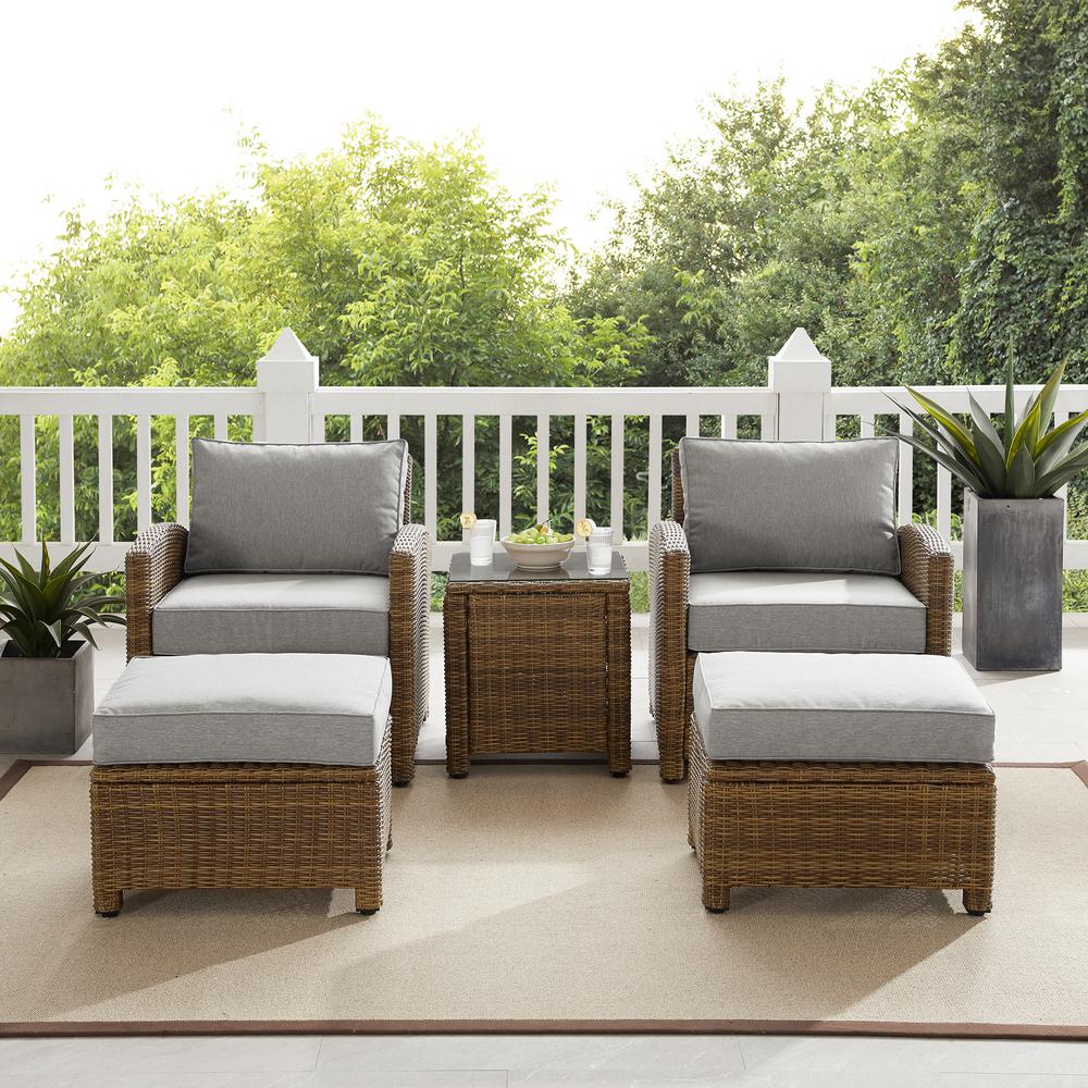 Bradenton 5Pc Wicker Outdoor Chair Set - Side Table, 2 Arm Chairs & 2 Ottomans. Picture 13