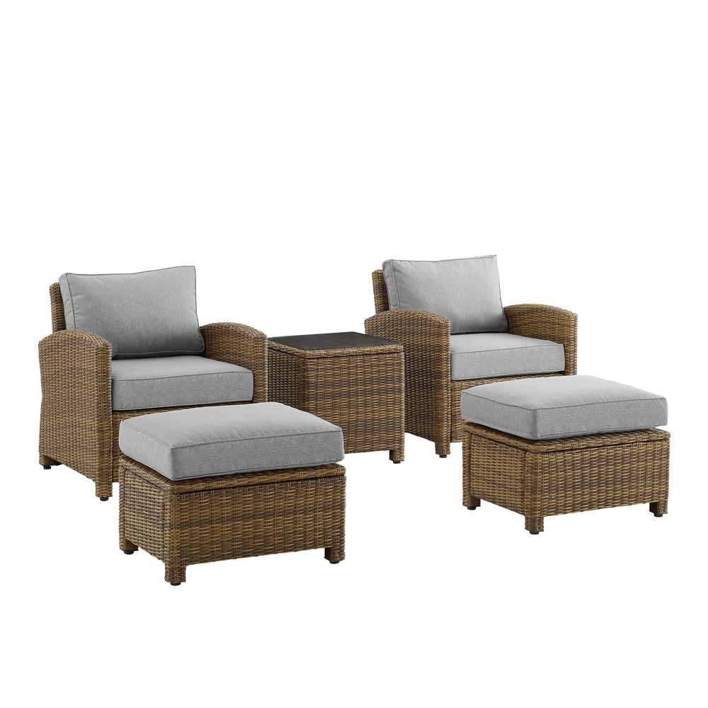 Bradenton 5Pc Wicker Outdoor Chair Set - Side Table, 2 Arm Chairs & 2 Ottomans. Picture 1