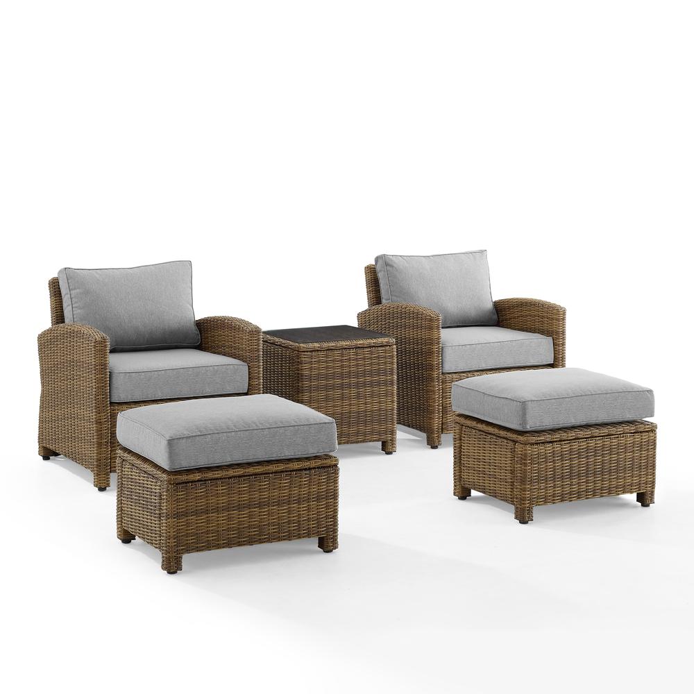 Bradenton 5Pc Wicker Outdoor Chair Set - Side Table, 2 Arm Chairs & 2 Ottomans. Picture 14