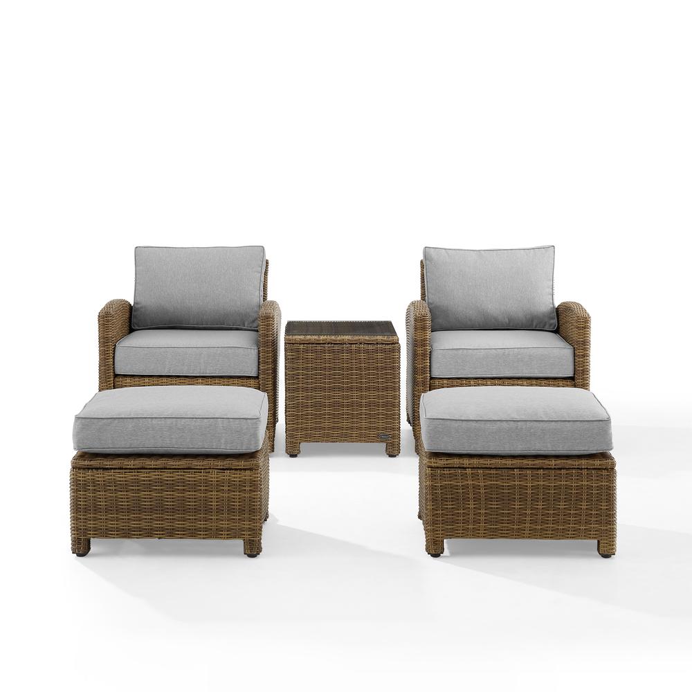 Bradenton 5Pc Wicker Outdoor Chair Set - Side Table, 2 Arm Chairs & 2 Ottomans. Picture 12