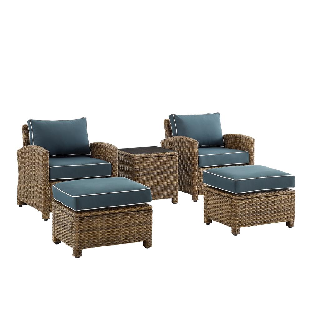 Bradenton 5Pc Wicker Outdoor Chair Set - Side Table, 2 Arm Chairs & 2 Ottomans. Picture 15