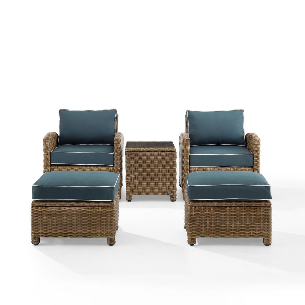 Bradenton 5Pc Wicker Outdoor Chair Set - Side Table, 2 Arm Chairs & 2 Ottomans. Picture 14