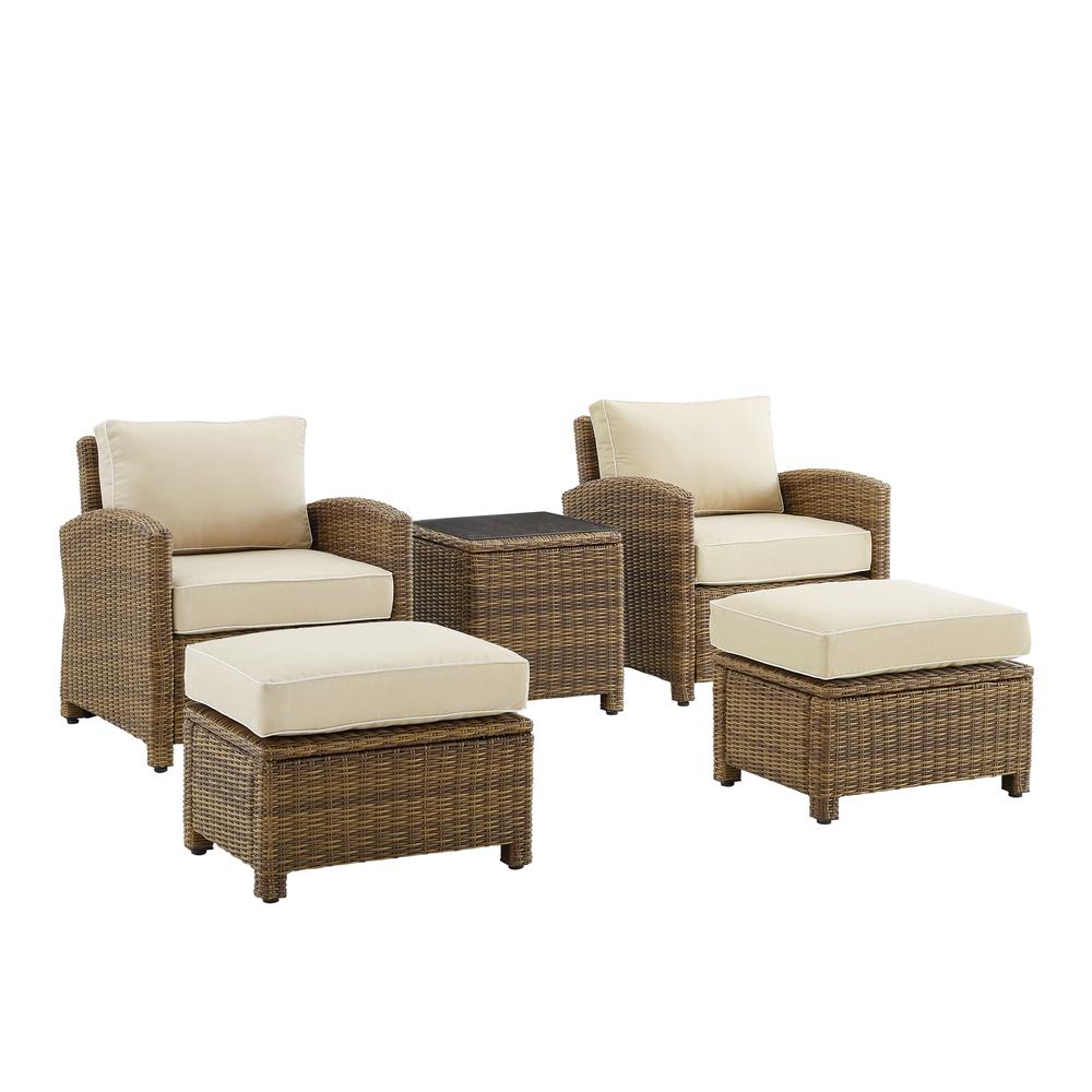 Bradenton 5Pc Wicker Outdoor Chair Set - Side Table, 2 Arm Chairs & 2 Ottomans. Picture 1