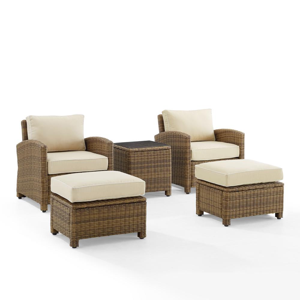 Bradenton 5Pc Wicker Outdoor Chair Set - Side Table, 2 Arm Chairs & 2 Ottomans. Picture 14