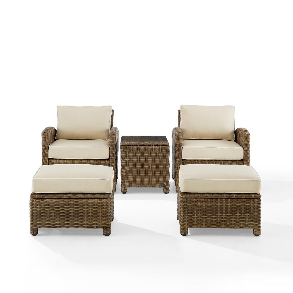 Bradenton 5Pc Wicker Outdoor Chair Set - Side Table, 2 Arm Chairs & 2 Ottomans. Picture 11