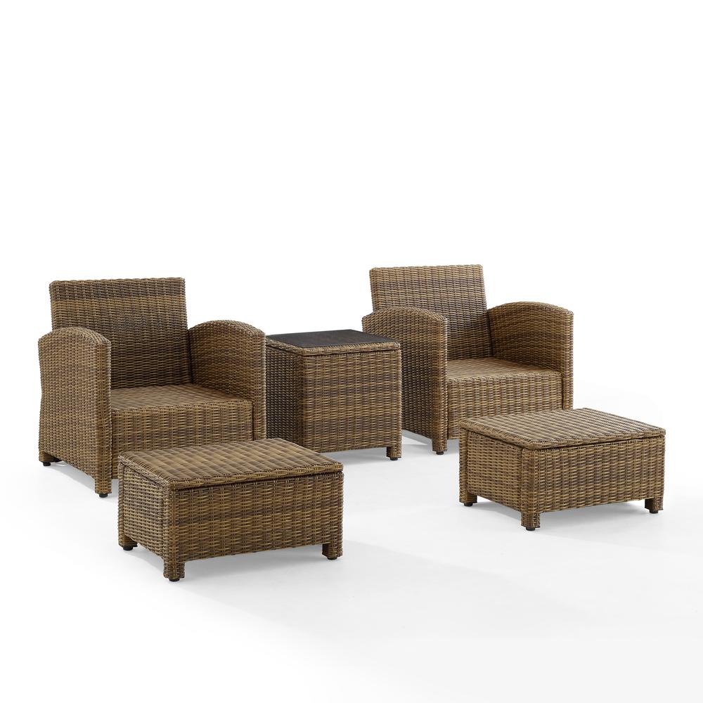 Bradenton 5Pc Wicker Outdoor Chair Set - Side Table, 2 Arm Chairs & 2 Ottomans. Picture 3
