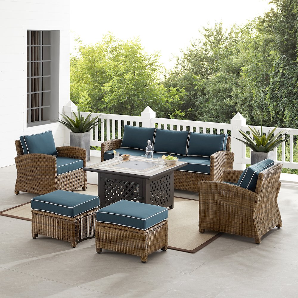 6Pc Outdoor Sofa Set W/ Fire Table, Sofa, 2 Armchairs & 2 Ottomans. Picture 5