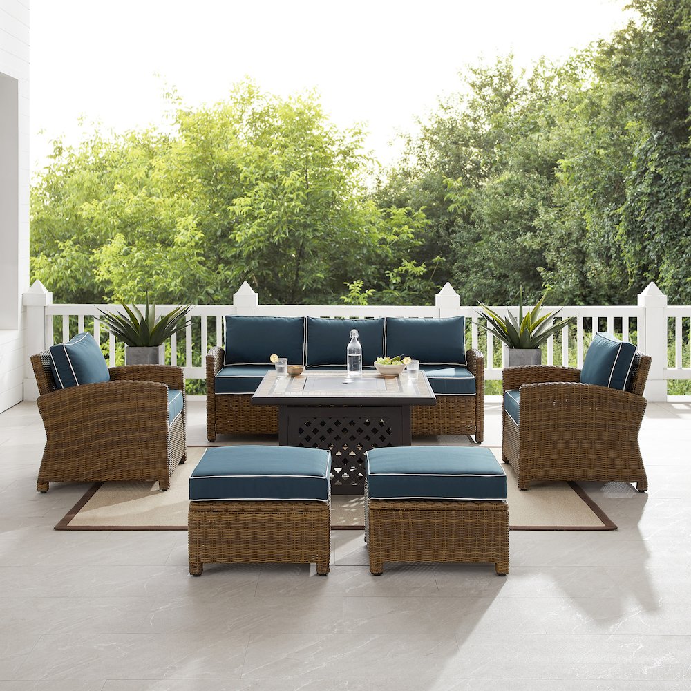 6Pc Outdoor Sofa Set W/ Fire Table, Sofa, 2 Armchairs & 2 Ottomans. Picture 16