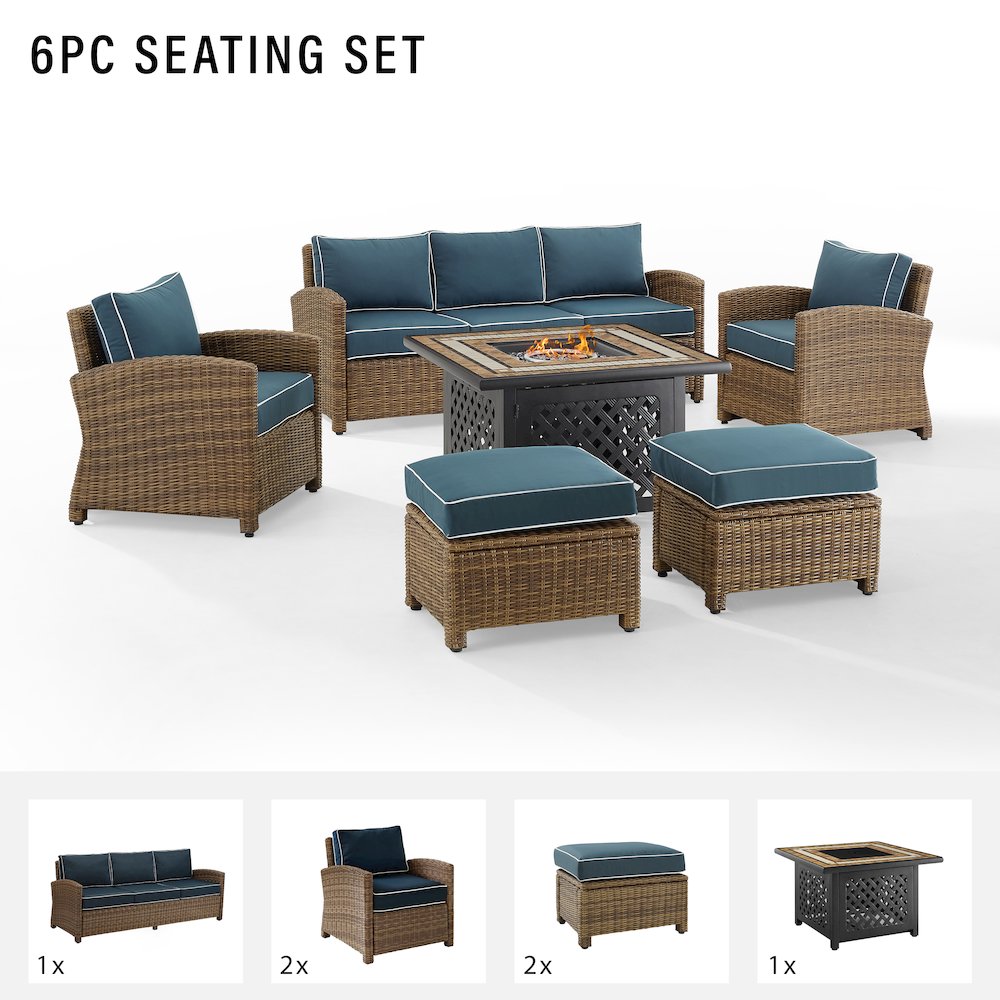 6Pc Outdoor Sofa Set W/ Fire Table, Sofa, 2 Armchairs & 2 Ottomans. Picture 7
