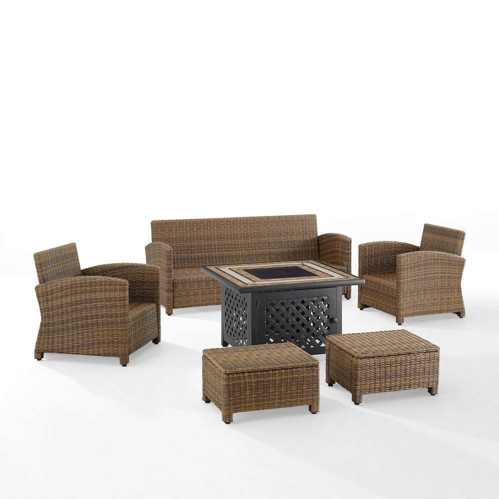 6Pc Outdoor Sofa Set W/ Fire Table, Sofa, 2 Armchairs & 2 Ottomans. Picture 21