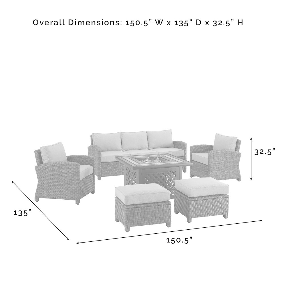 6Pc Outdoor Sofa Set W/ Fire Table, Sofa, 2 Armchairs & 2 Ottomans. Picture 22