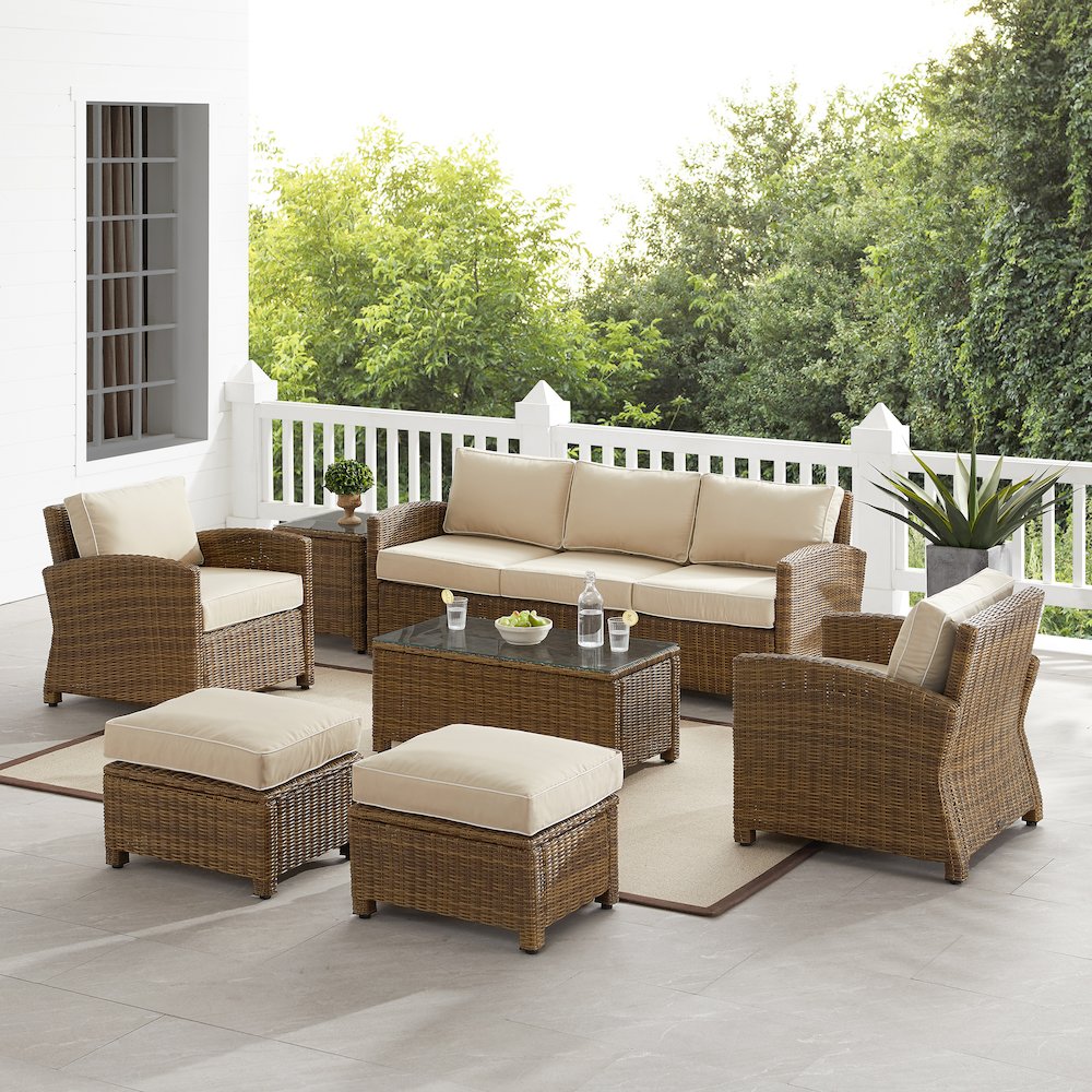 7Pc Outdoor Sofa Furniture Set, Sofa, Coffee&Side Table, 2 Chairs, 2 Ottomans. Picture 3