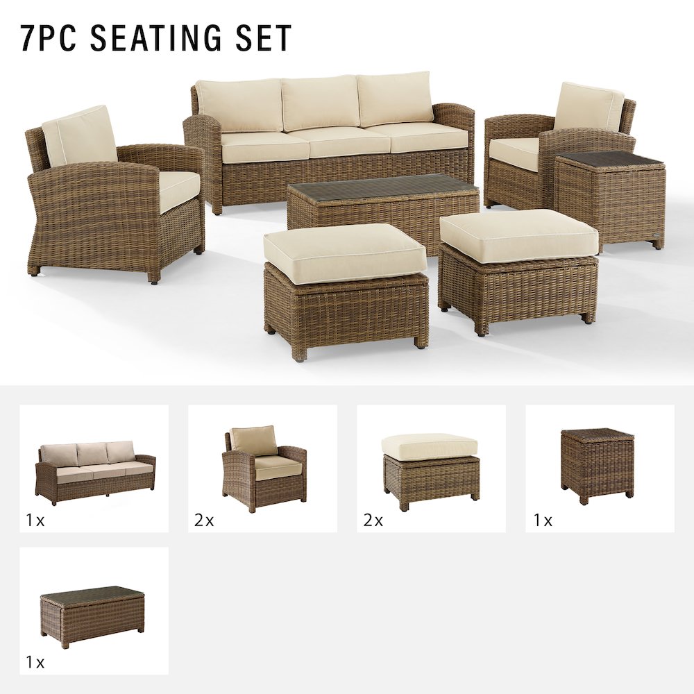 7Pc Outdoor Sofa Furniture Set, Sofa, Coffee&Side Table, 2 Chairs, 2 Ottomans. Picture 6