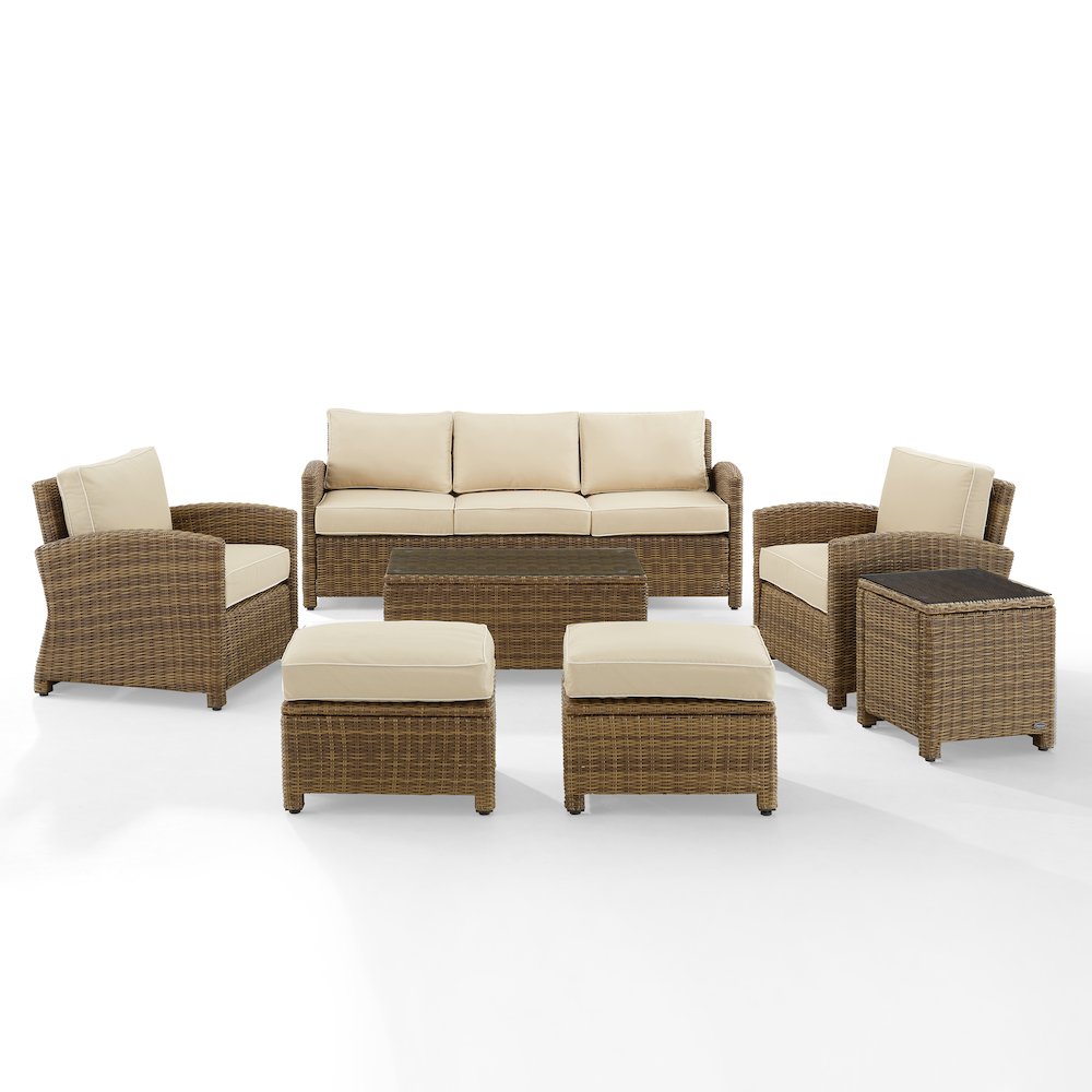 7Pc Outdoor Sofa Furniture Set, Sofa, Coffee&Side Table, 2 Chairs, 2 Ottomans. Picture 1