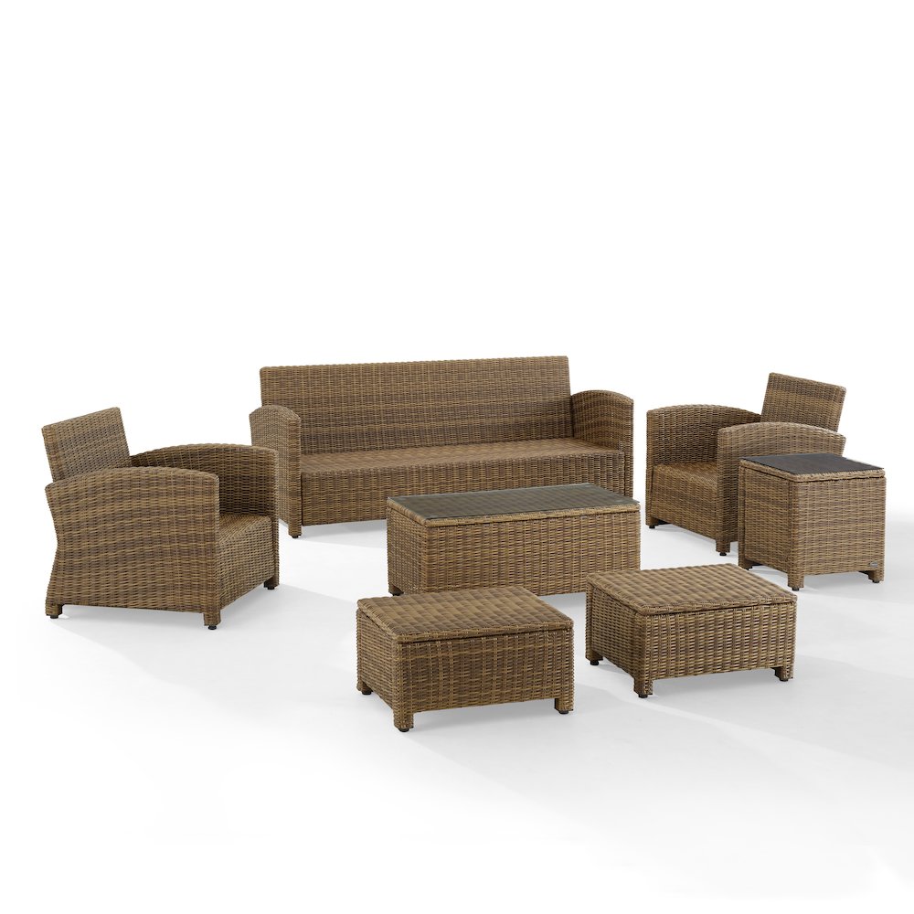 7Pc Outdoor Sofa Furniture Set, Sofa, Coffee&Side Table, 2 Chairs, 2 Ottomans. Picture 2
