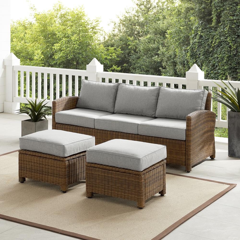 Bradenton 3Pc Wicker Outdoor Sofa Patio Furniture Set - Sofa & 2 Ottomans. Picture 4