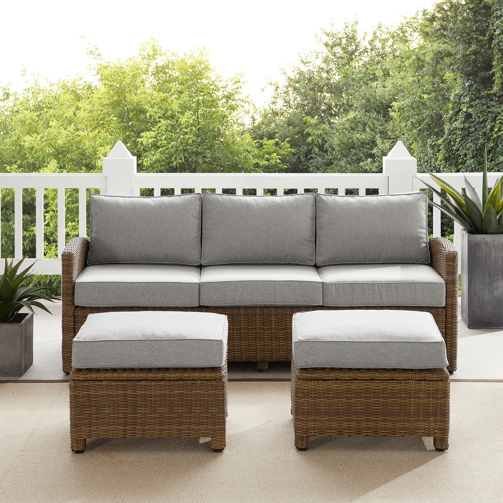 Bradenton 3Pc Wicker Outdoor Sofa Patio Furniture Set - Sofa & 2 Ottomans. Picture 5