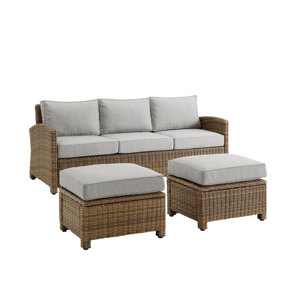 Bradenton 3Pc Wicker Outdoor Sofa Patio Furniture Set - Sofa & 2 Ottomans. Picture 1