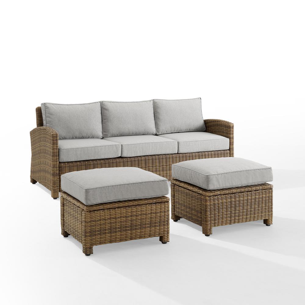 Bradenton 3Pc Wicker Outdoor Sofa Patio Furniture Set - Sofa & 2 Ottomans. Picture 3