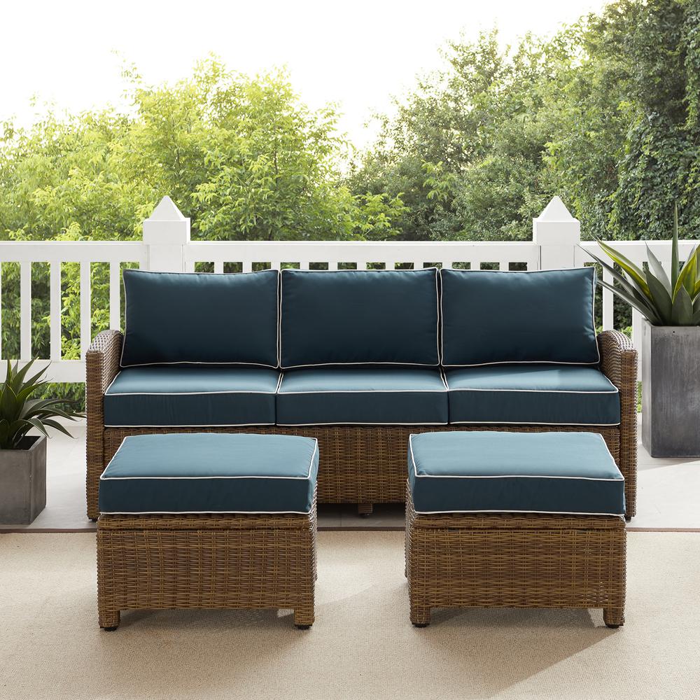 Bradenton 3Pc Wicker Outdoor Sofa Patio Furniture Set - Sofa & 2 Ottomans. Picture 2