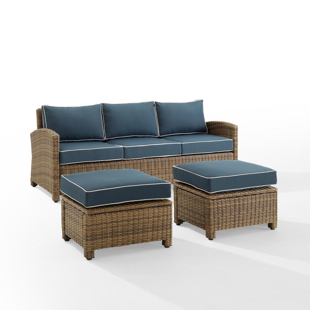 Bradenton 3Pc Wicker Outdoor Sofa Patio Furniture Set - Sofa & 2 Ottomans. Picture 3