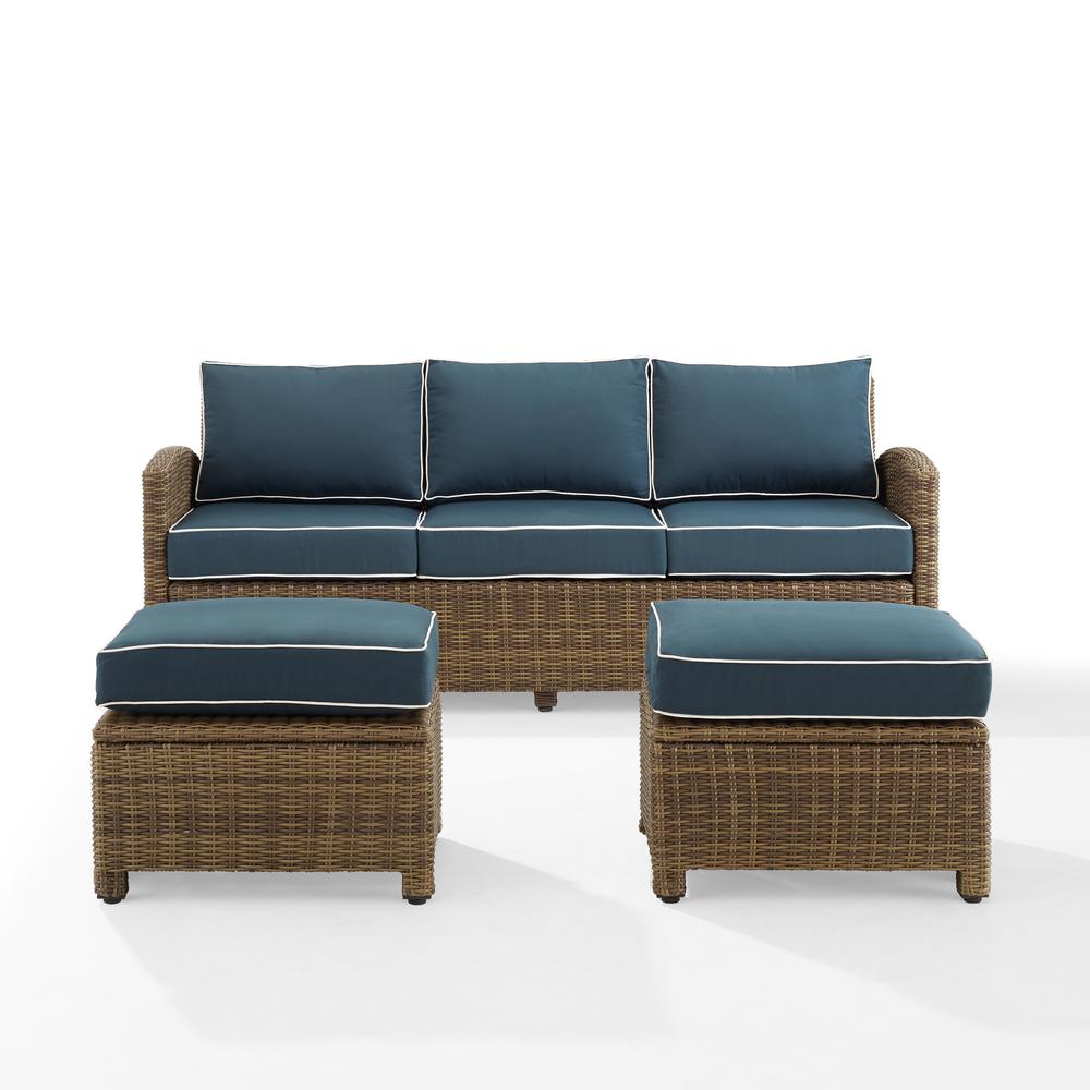 Bradenton 3Pc Wicker Outdoor Sofa Patio Furniture Set - Sofa & 2 Ottomans. Picture 8