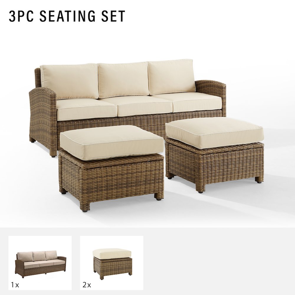 Bradenton 3Pc Wicker Outdoor Sofa Patio Furniture Set - Sofa & 2 Ottomans. Picture 10