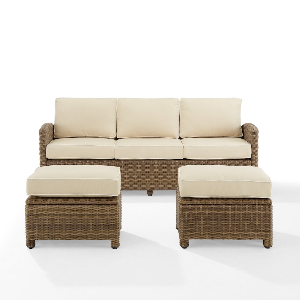 Bradenton 3Pc Wicker Outdoor Sofa Patio Furniture Set - Sofa & 2 Ottomans. Picture 2