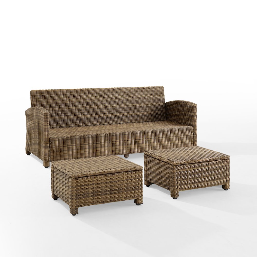 Bradenton 3Pc Wicker Outdoor Sofa Patio Furniture Set - Sofa & 2 Ottomans. Picture 13